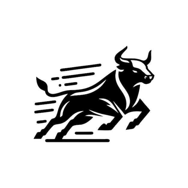 black and white bull logo running bull vector logo