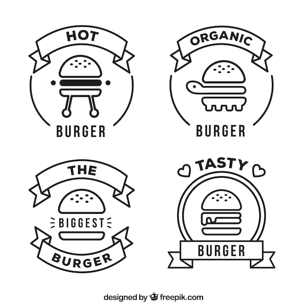 Vector black and white burger logo collection