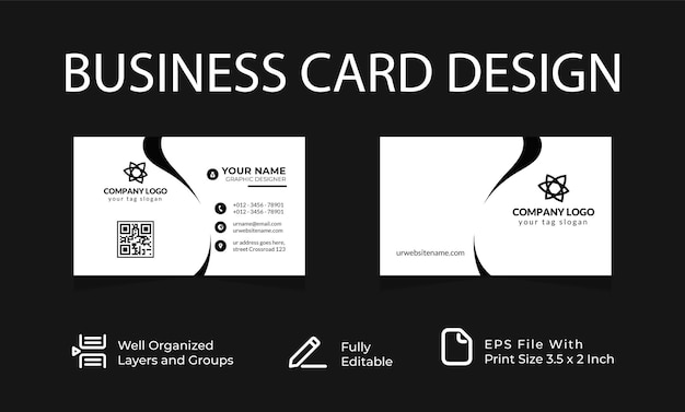 Vector black and white business card template vector illustration