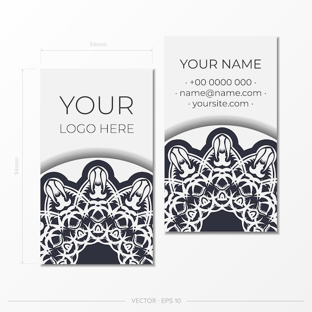 Черно-белый шаблон визитной карточки с абстрактным орнаментом готовый к печати дизайн визитной карточки с узорами монограммы