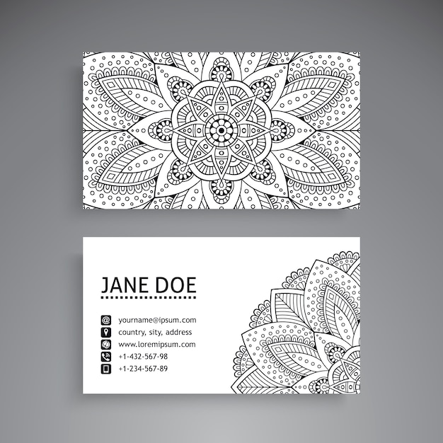 Black and white business card with mandala concept