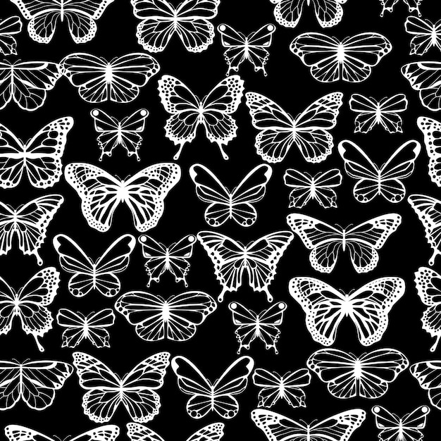 Black and white butterflies seamless pattern
