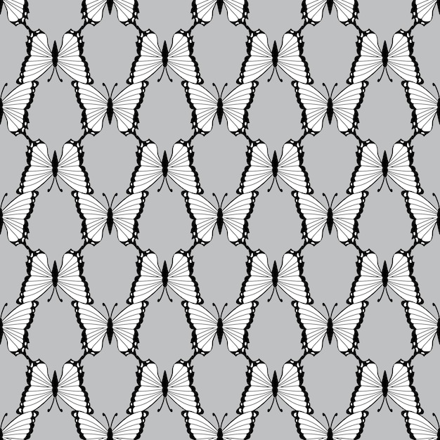 Vector black and white butterfly seamless pattern vector background