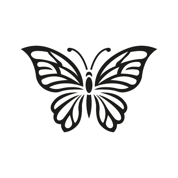 A black and white butterfly with a white outline of a butterfly