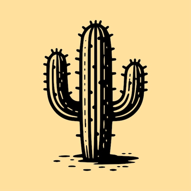Black And White Cactus Icon Vector With Cream Background