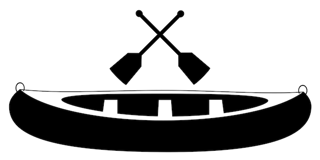 Vector a black and white canoe with two oars on the top.