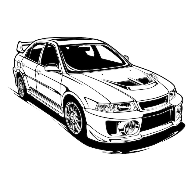 Black and white car illustration for conceptual design