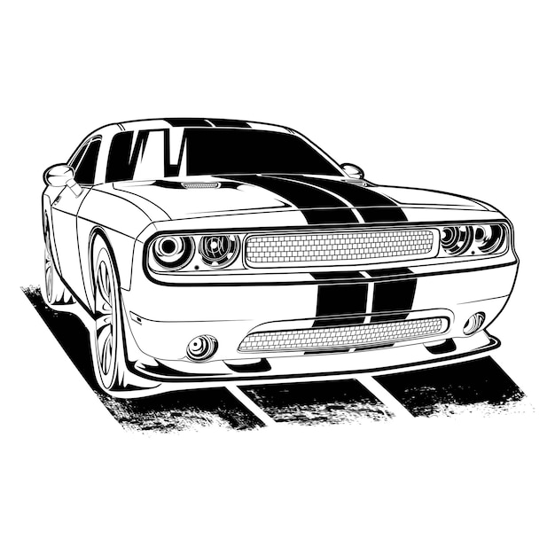 Черно-белая векторная иллюстрация автомобиля для концептуального дизайна