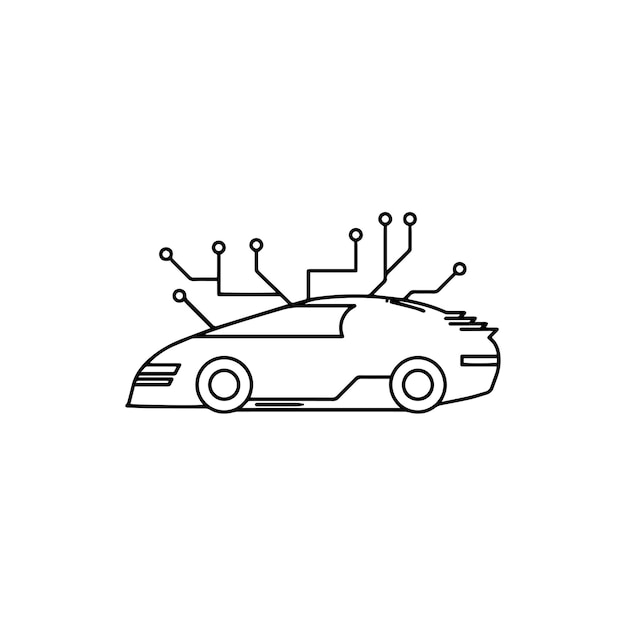 Black and white Car with tech vector illustration on white background