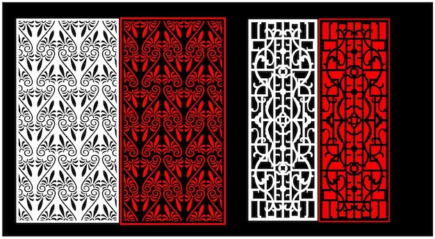 A black and white card with a red and white pattern.