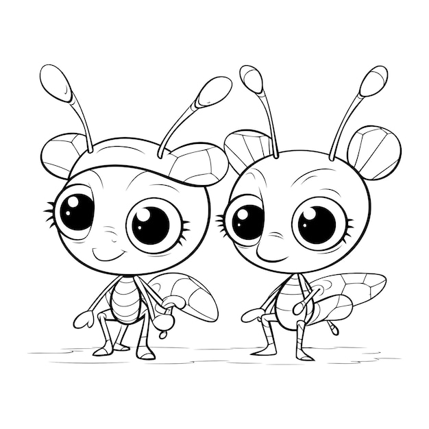 Vector black and white cartoon of a couple of ants vector illustration
