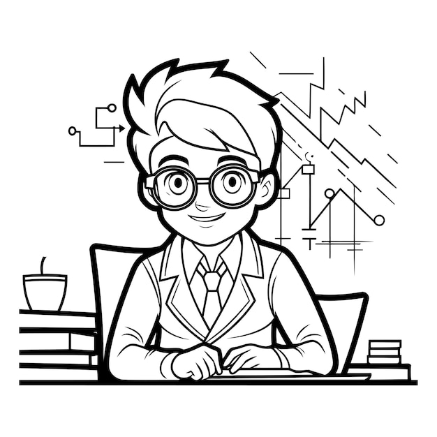 Черно-белая мультфильмная иллюстрация профессии бизнесмена или предпринимателя