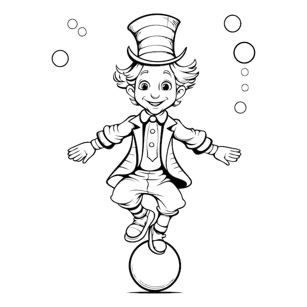 Black and White Cartoon Illustration of Clown Juggling Ball for Coloring Book