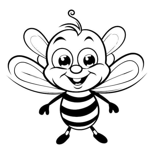 Black and White Cartoon Illustration of Cute Bee Animal Character for Coloring Book