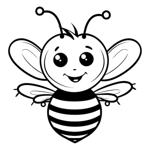 Black and White Cartoon Illustration of Cute Bee Character for Coloring Book