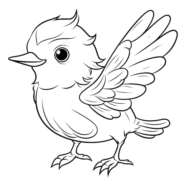 Vector black and white cartoon illustration of cute bird character for coloring book