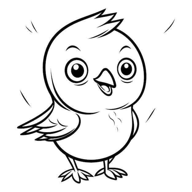 Black and White Cartoon Illustration of Cute Bird Character for Coloring Book