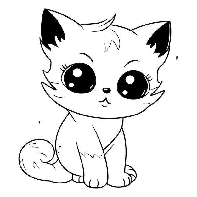 Vector black and white cartoon illustration of cute cat animal character for coloring book