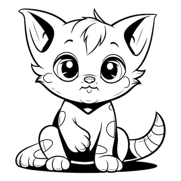 Vector black and white cartoon illustration of cute cat animal character coloring book