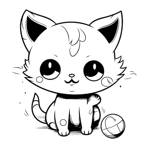 Vector black and white cartoon illustration of cute cat animal character for coloring book