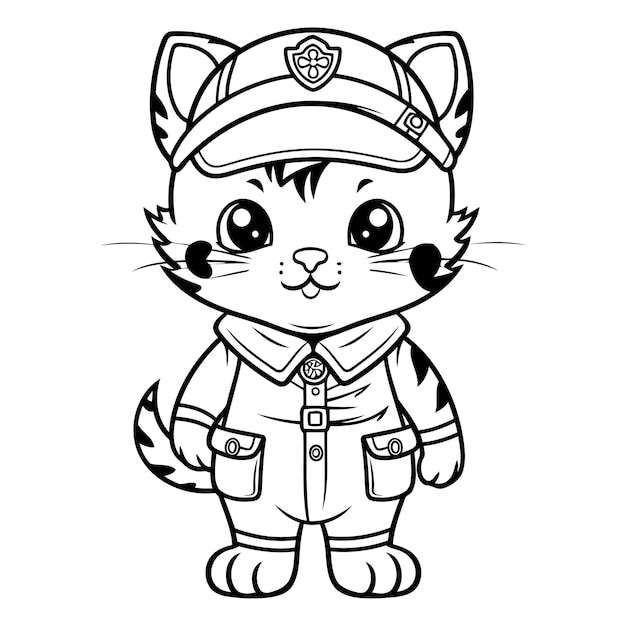 可愛い猫の海賊キャラクターの黒と白の漫画イラスト彩色本