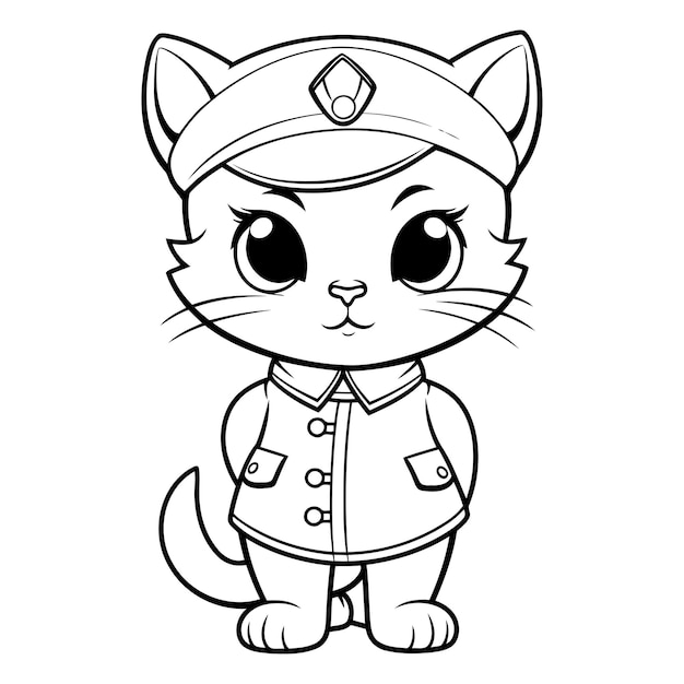 Vettore illustrazione in bianco e nero del personaggio caricaturistico cute cat sailor coloring book