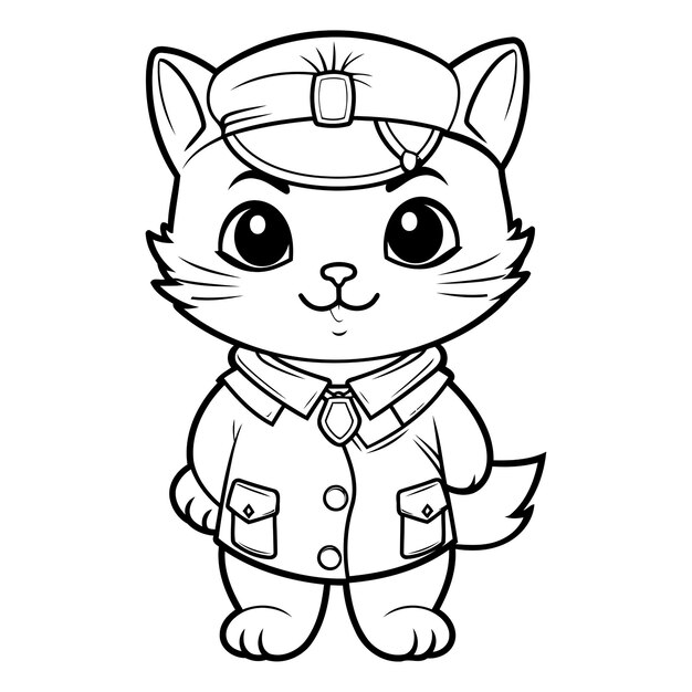 Vettore illustrazione in bianco e nero del personaggio caricaturistico cute cat sailor coloring book