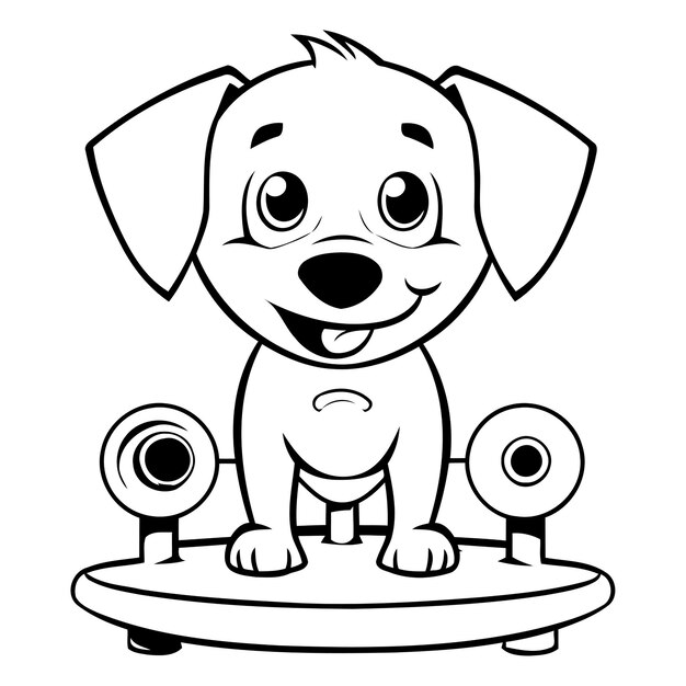 Vector black and white cartoon illustration of cute dachshund dog skateboard animal character