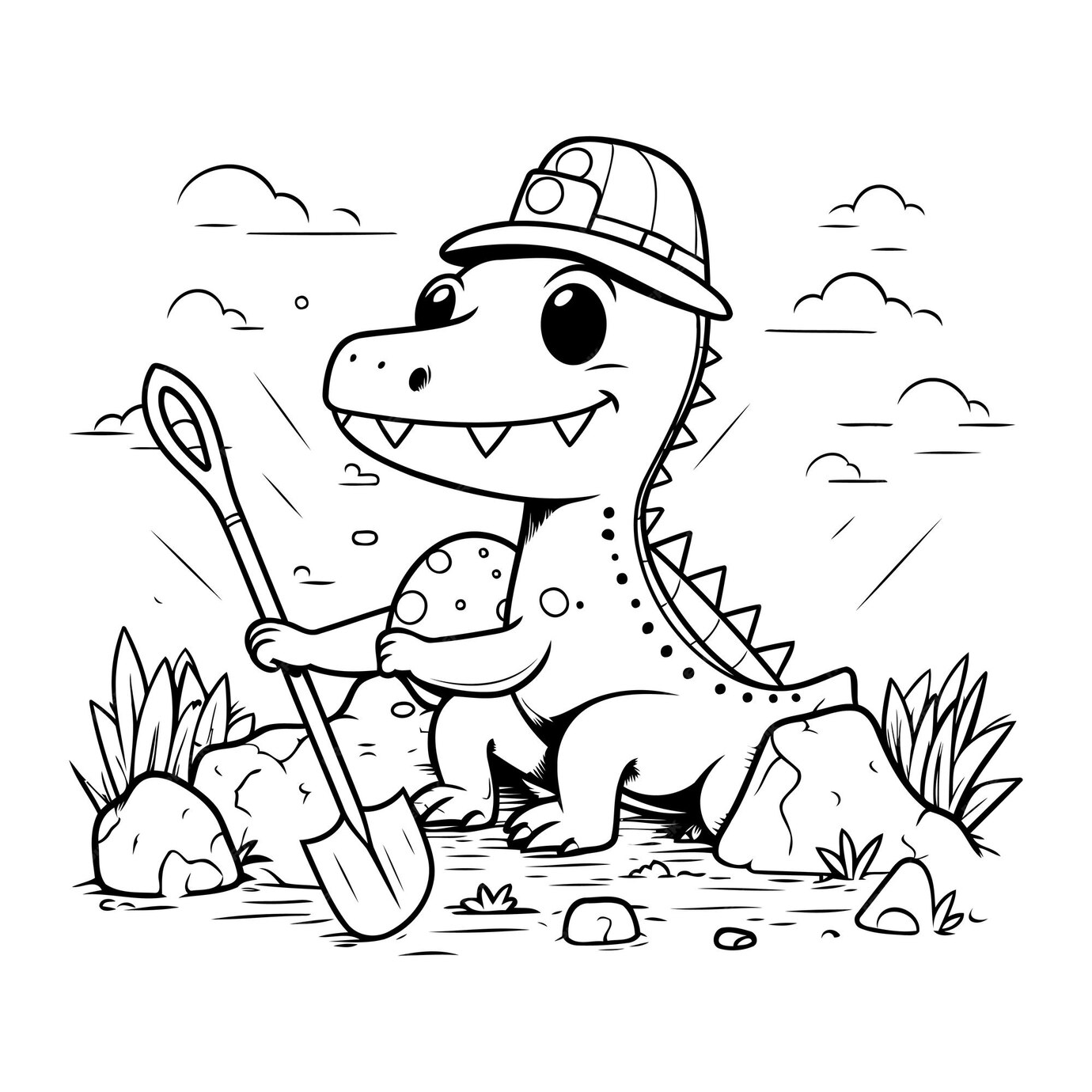 Premium Vector | Black and White Cartoon Illustration of Cute Dinosaur