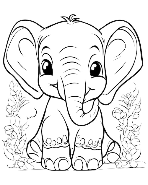 Vector black and white cartoon illustration of cute elephant animal for coloring book