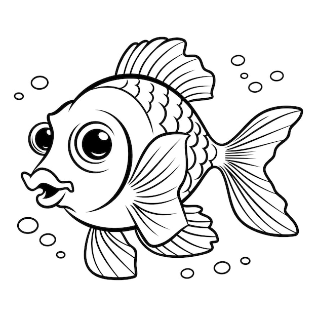 Black and White Cartoon Illustration of Cute Fish Animal Character Coloring Book