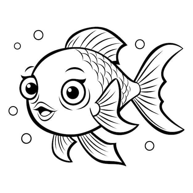 可愛い魚の黒と白の漫画イラスト 動物のキャラクターのカラーブック