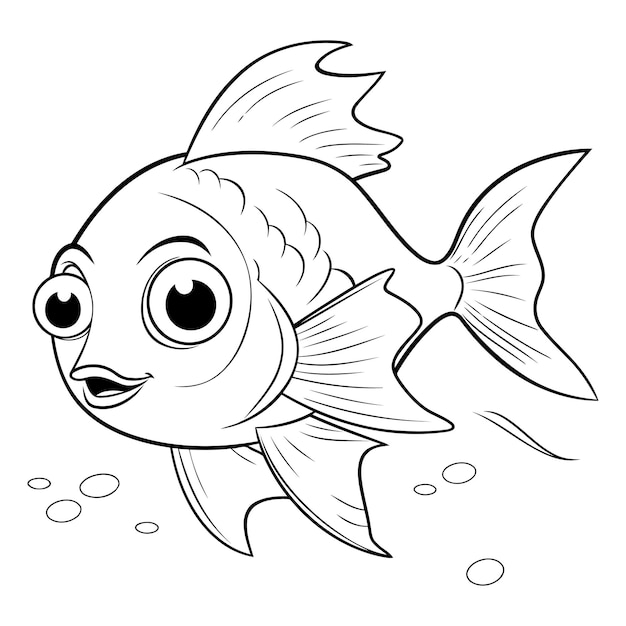 黒と白の漫画 絵本用の可愛い魚の動物キャラクター