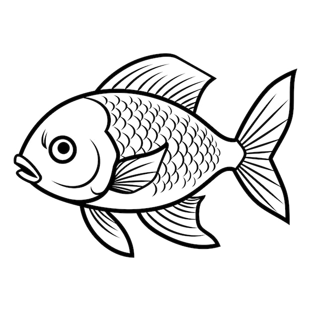 Black and White Cartoon Illustration of Cute Fish for Coloring Book