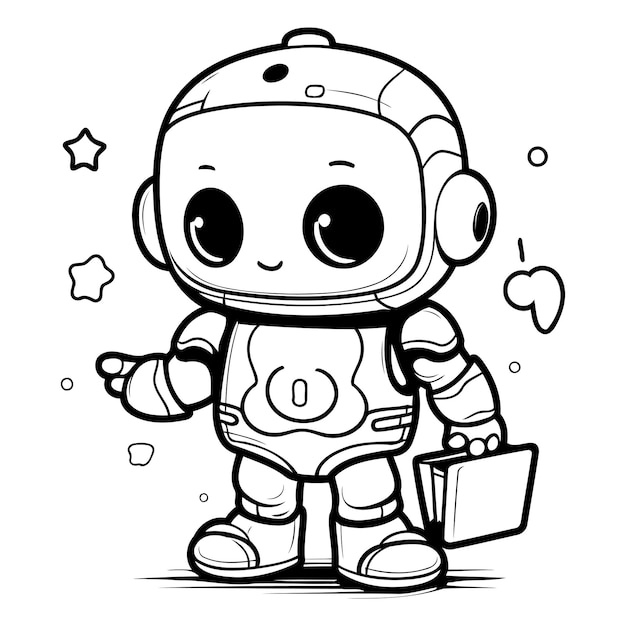 컬러링 책용 귀여운 작은 우주 비행사 판타지 캐릭터의 흑백 만화 일러스트레이션