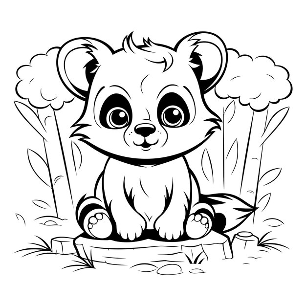 Black and White Cartoon Illustration of Cute Little Bear Animal Character Coloring Book