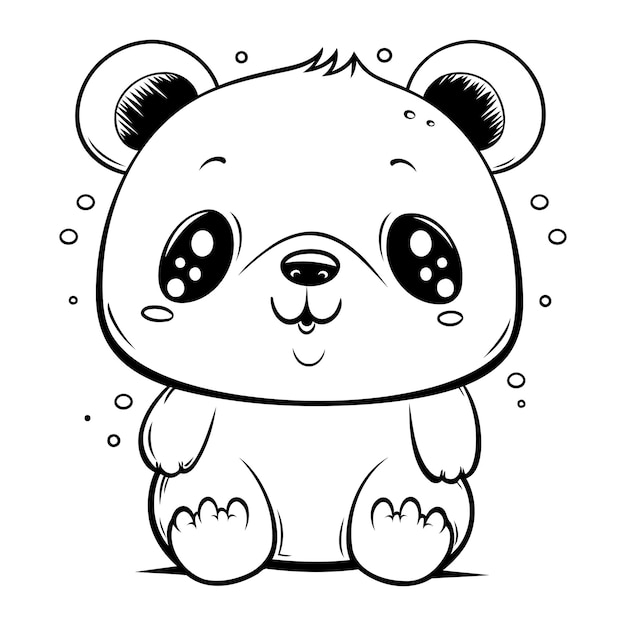 かわいい小さなクマの動物キャラクター塗り絵の白黒漫画イラスト