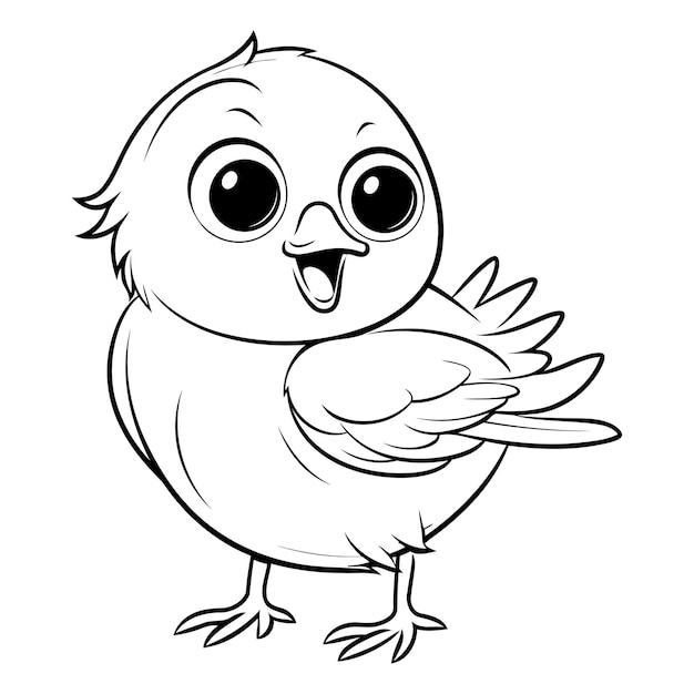 Black and White Cartoon Illustration of Cute Little Bird Character for Coloring Book