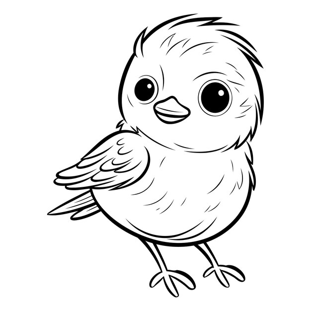 Vettore illustrazione in bianco e nero del personaggio di cute little bird coloring book