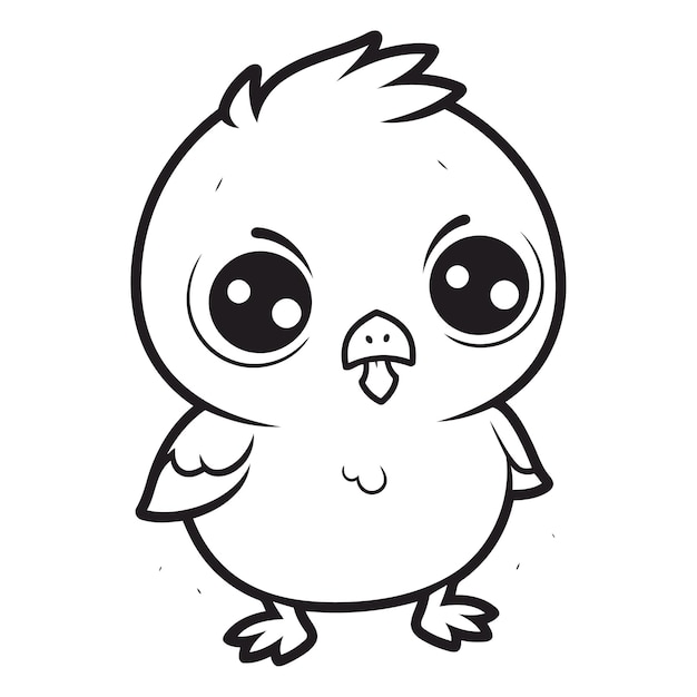 Black and White Cartoon Illustration of Cute Little Chick Bird Character