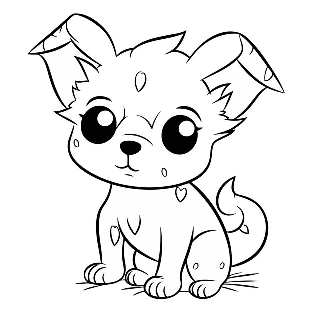 Vector black and white cartoon illustration of cute little puppy animal character for coloring book