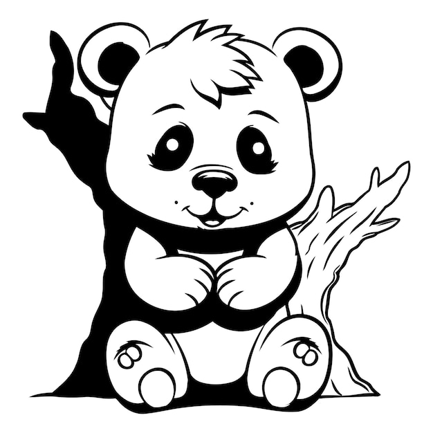 Black and White Cartoon Illustration of Cute Panda Bear Animal Character for Coloring Book