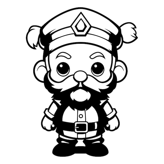 Black and white cartoon illustration of cute pirate captain character for coloring book