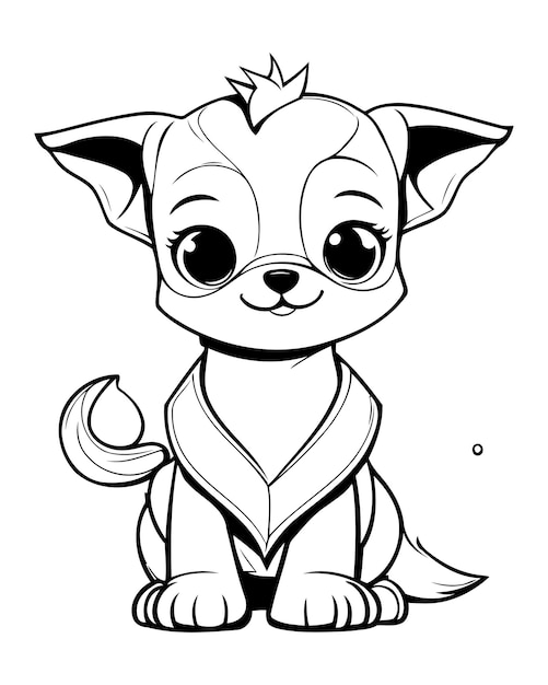 Black and White Cartoon Illustration of Cute Puppy Dog Animal Character for Coloring Book