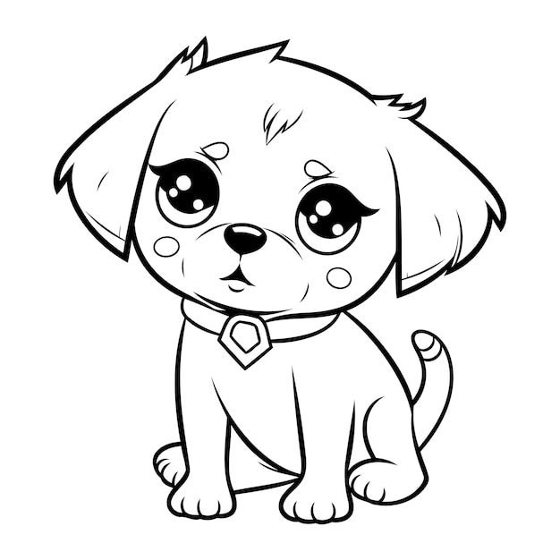 Black and White Cartoon Illustration of Cute Puppy Dog Character for Coloring Book