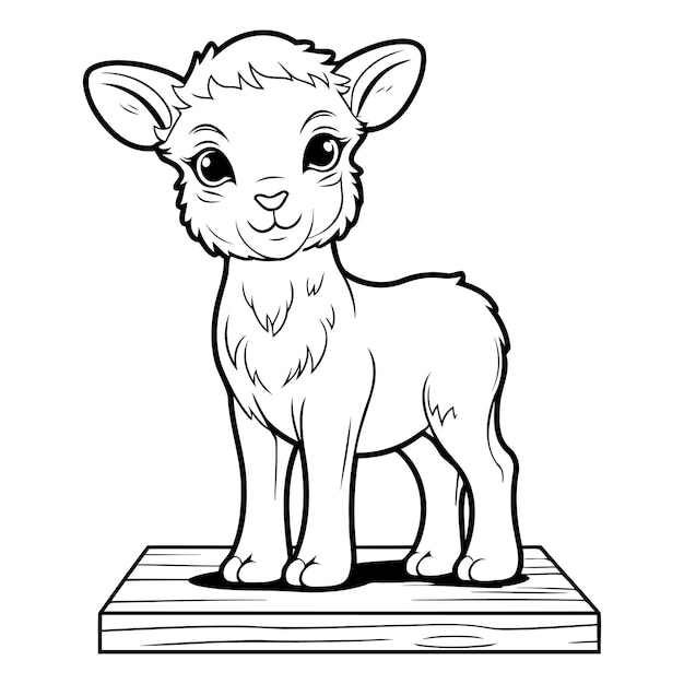 Vector black and white cartoon illustration of cute sheep animal character for coloring book