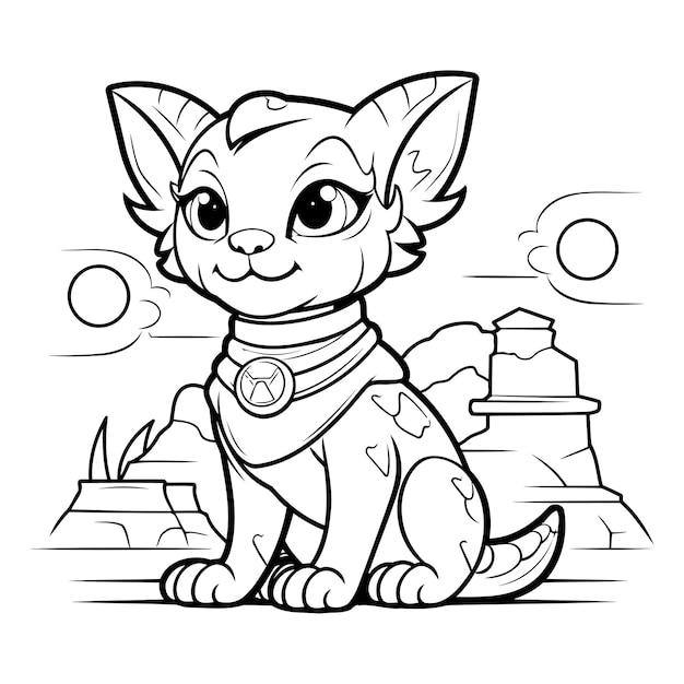 Black and White Cartoon Illustration of Cute Sphynx Animal for Coloring Book