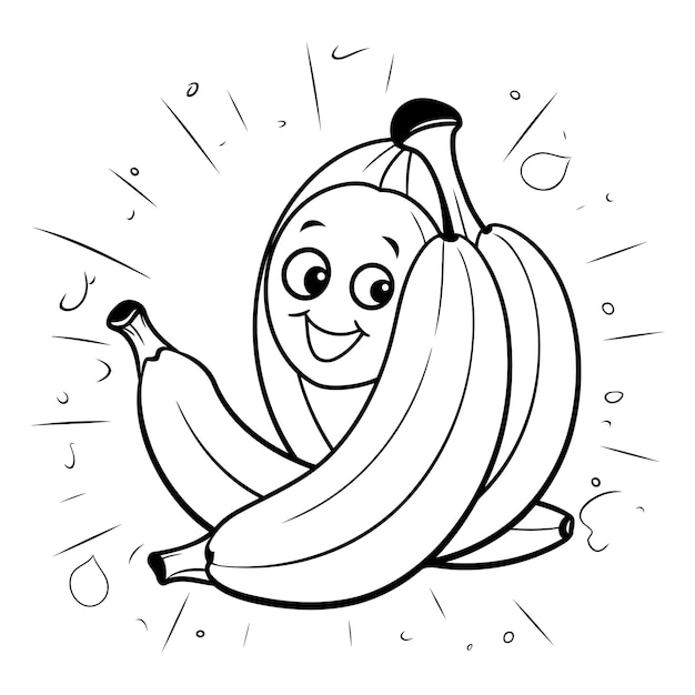Vector black and white cartoon illustration of funny banana fruit character coloring book