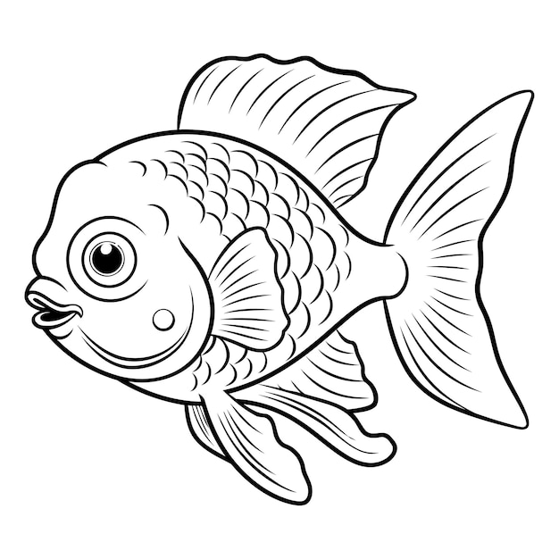 Vector black and white cartoon illustration of goldfish fish for coloring book