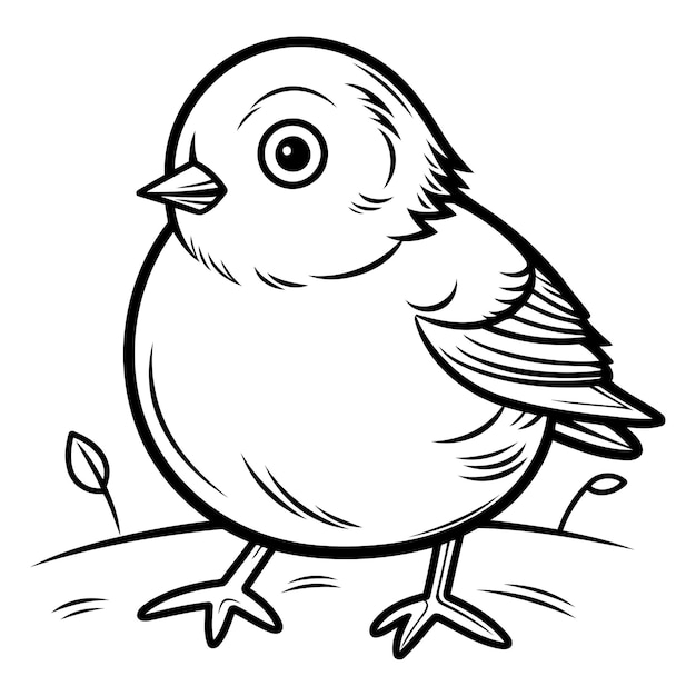 Vector black and white cartoon illustration of little bird for coloring book